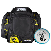 Discraft Buzzz Grip AX6 Disc Golf Bag with 4 Buzzz Logo Patches and Disc